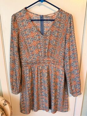 Forever 21 Blue and Orange Printed Long Sleeve Mini Dress